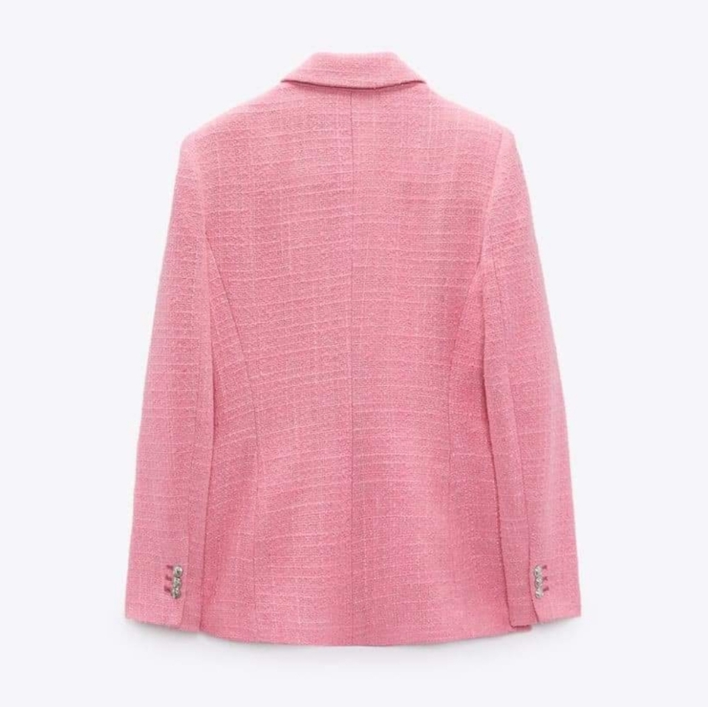 Zara Textured Tweed  Double Breasted  Blazer pink size S - Picture 8 of 17